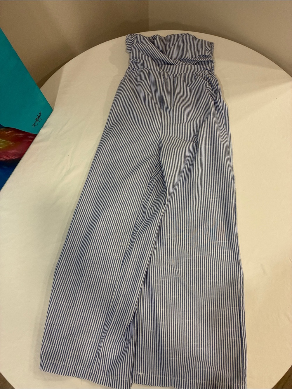 Striped Blue and White Wide-Leg Jumpsuit